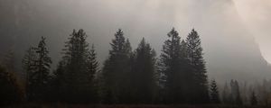 Preview wallpaper mountains, fog, trees, sky, dark