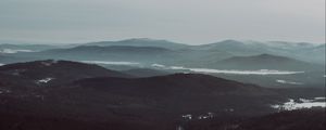 Preview wallpaper mountains, fog, trees, sky, horizon, distance