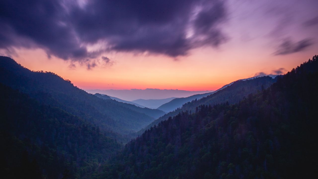 Wallpaper mountains, fog, twilight, clouds, landscape