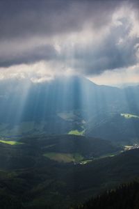 Preview wallpaper mountains, fog, valley, alps, trees