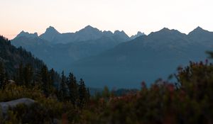 Preview wallpaper mountains, foothills, trees, bushes, landscape