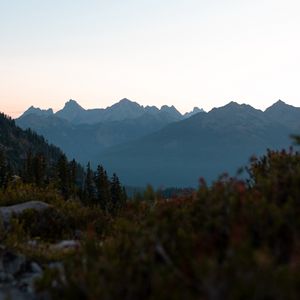 Preview wallpaper mountains, foothills, trees, bushes, landscape