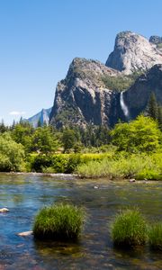 Preview wallpaper mountains, foothills, trees, lake, landscape