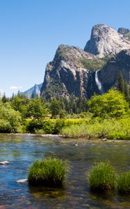 Preview wallpaper mountains, foothills, trees, lake, landscape