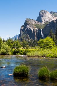 Preview wallpaper mountains, foothills, trees, lake, landscape