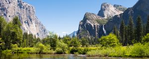 Preview wallpaper mountains, foothills, trees, lake, landscape