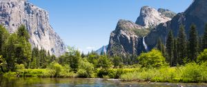 Preview wallpaper mountains, foothills, trees, lake, landscape