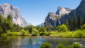 Preview wallpaper mountains, foothills, trees, lake, landscape