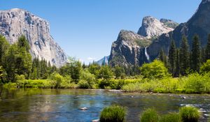 Preview wallpaper mountains, foothills, trees, lake, landscape