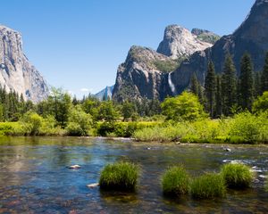 Preview wallpaper mountains, foothills, trees, lake, landscape