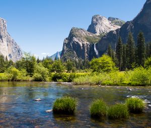 Preview wallpaper mountains, foothills, trees, lake, landscape