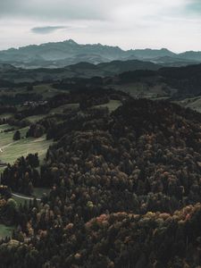 Preview wallpaper mountains, forest, aerial view, landscape, hills