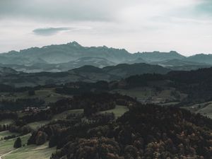 Preview wallpaper mountains, forest, aerial view, landscape, hills