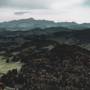 Preview wallpaper mountains, forest, aerial view, landscape, hills