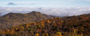 Preview wallpaper mountains, forest, clouds, landscape, autumn