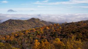 Preview wallpaper mountains, forest, clouds, landscape, autumn
