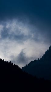 Preview wallpaper mountains, forest, clouds, dusk, landscape