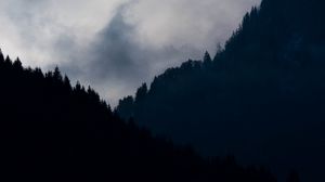 Preview wallpaper mountains, forest, clouds, dusk, landscape