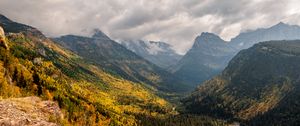 Preview wallpaper mountains, forest, clouds, landscape, valley