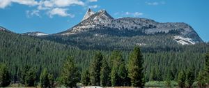 Preview wallpaper mountains, forest, field, sky, landscape, clouds