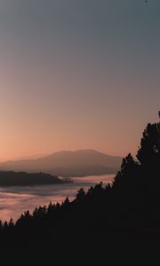 Preview wallpaper mountains, forest, fog, dusk, outlines