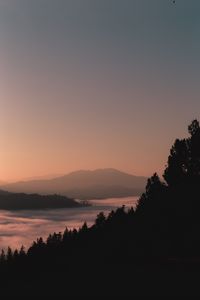 Preview wallpaper mountains, forest, fog, dusk, outlines