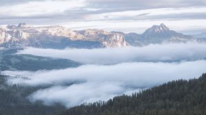 Preview wallpaper mountains, forest, fog, clouds, landscape