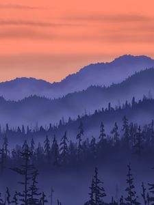 Preview wallpaper mountains, forest, fog, landscape, art
