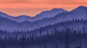 Preview wallpaper mountains, forest, fog, landscape, art