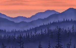 Preview wallpaper mountains, forest, fog, landscape, art
