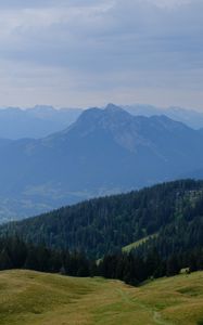 Preview wallpaper mountains, forest, fog, landscape, aerial view