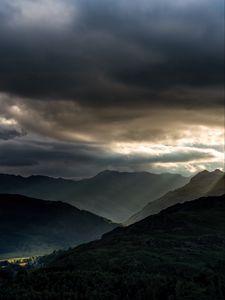 Preview wallpaper mountains, forest, gloomy, sky