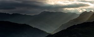 Preview wallpaper mountains, forest, gloomy, sky