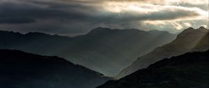 Preview wallpaper mountains, forest, gloomy, sky