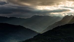 Preview wallpaper mountains, forest, gloomy, sky