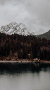 Preview wallpaper mountains, forest, house, lake, landscape