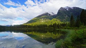 Preview wallpaper mountains, forest, lake, reflection, landscape