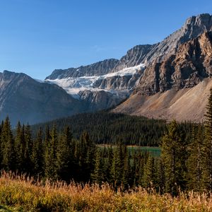 Preview wallpaper mountains, forest, lake, snow, landscape, nature