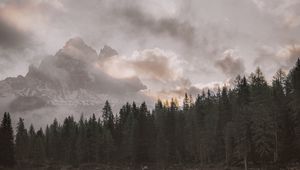 Preview wallpaper mountains, forest, landscape, lake, shore, clouds