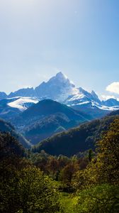 Preview wallpaper mountains, forest, landscape, trees, peak, mountain range