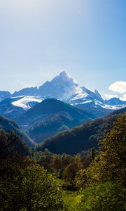 Preview wallpaper mountains, forest, landscape, trees, peak, mountain range