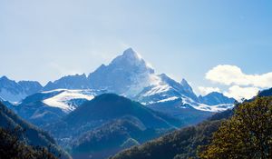 Preview wallpaper mountains, forest, landscape, trees, peak, mountain range