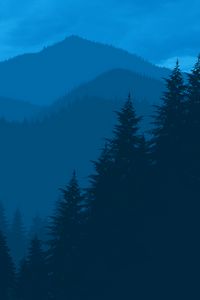 Preview wallpaper mountains, forest, landscape, dark, art