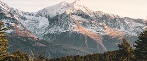 Preview wallpaper mountains, forest, landscape, peaks, snowy