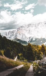 Preview wallpaper mountains, forest, path, landscape, nature