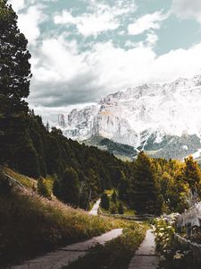 Preview wallpaper mountains, forest, path, landscape, nature