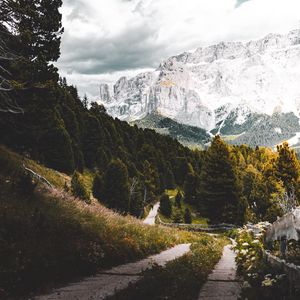 Preview wallpaper mountains, forest, path, landscape, nature