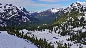 Preview wallpaper mountains, forest, slope, snow, nature