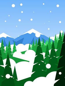 Preview wallpaper mountains, forest, snow, art, vector