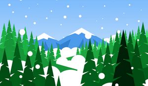 Preview wallpaper mountains, forest, snow, art, vector